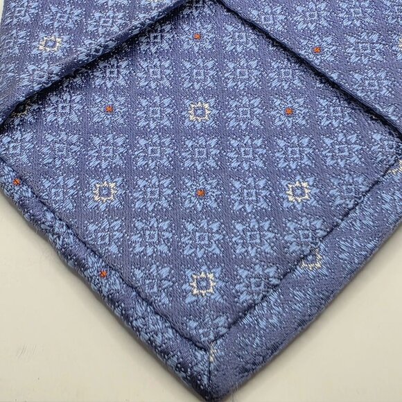 Marc Allen Designer Luxury Men's Blue Geometric 100% Silk Tie Necktie Italy - Picture 5 of 7